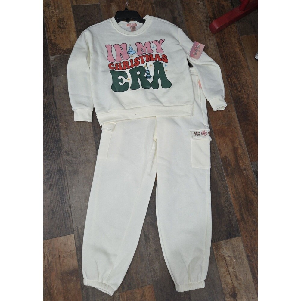 Lucky You "In My Christmas Era" 2pc Girls Sweat Cargo Pant & Shirt L 12 B10 READ